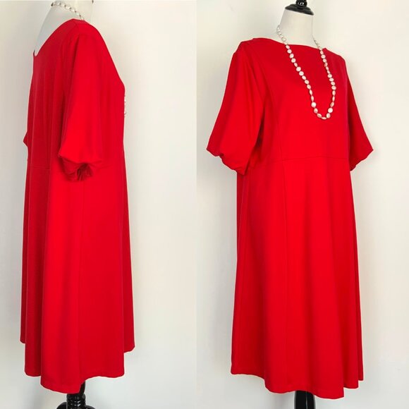 New J Jill Simple Elegance Puff Sleeves Dress In Red Cherry Size 2XL - Picture 8 of 16
